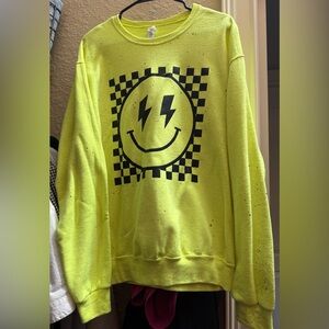 Women's Neon Yellow Smiley Face Sweatshirt